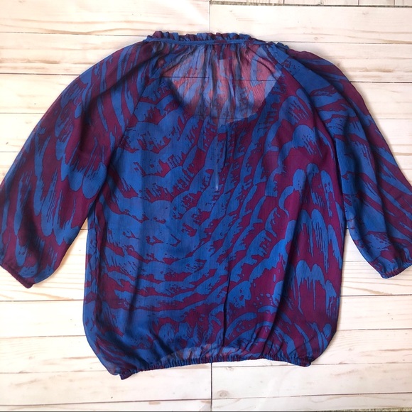 Express Sheer Print Bubble Hem Peasant Blouse - Picture 2 of 5